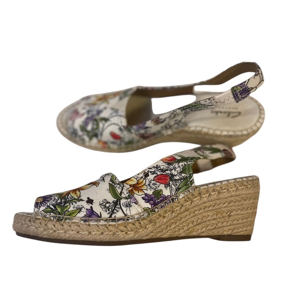 Women’s CLARKS Petrina Rhea Floral Espadrilles Wedge Sandals Shoes - Picture 4 of 7